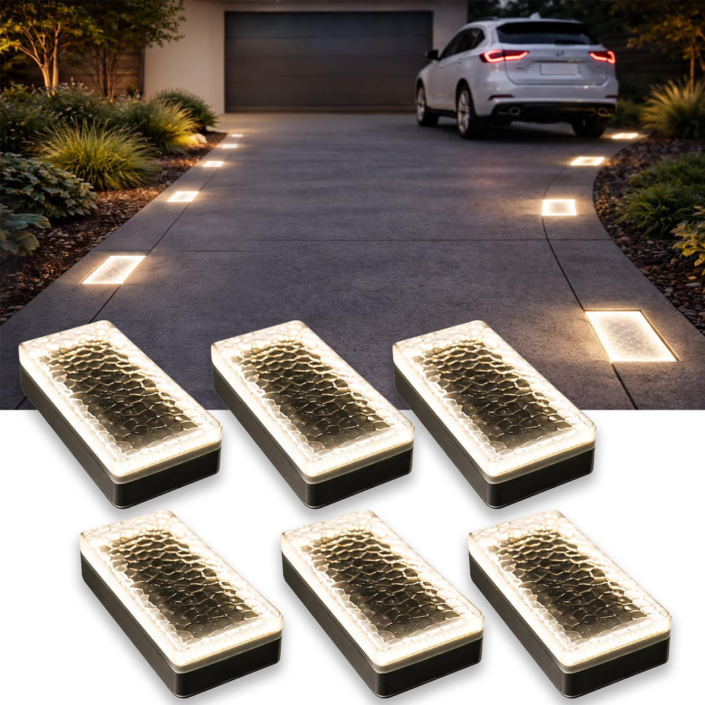 4x8 Solar Ground Lights, 3500K Paver Light, Warm White, 6Pack