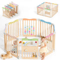 Foldable Wooden Baby Playpen, 45 x 45 x 24 inches, Pastel Dream, Rainbow