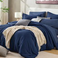 Comforter Set 7-Piece Navy Blue, Pre-Washed Bed in a Bag