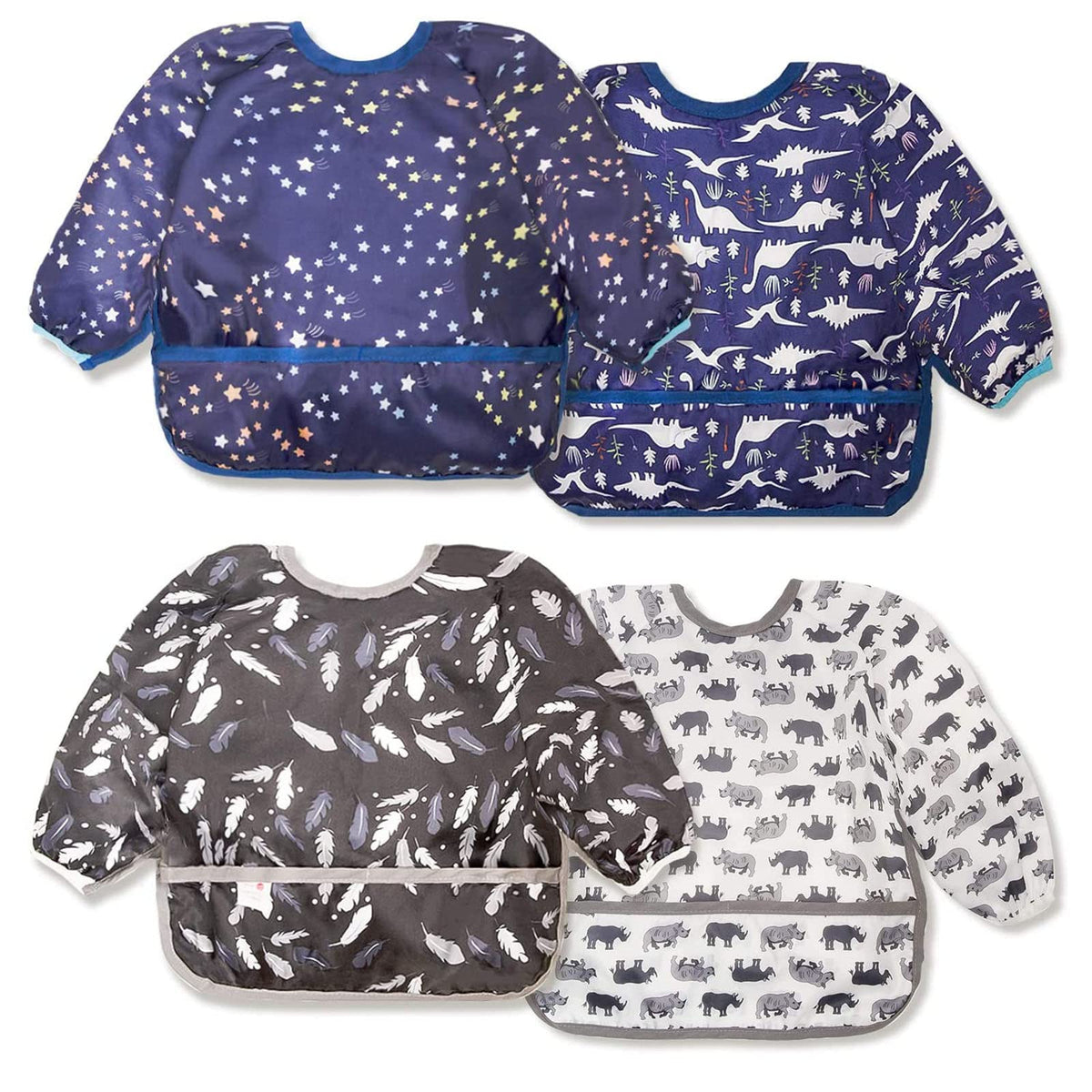 Mess Proof Baby Bibs for Eating Waterproof Toddler Bibs for Boys Soft Machine Washable Long Sleeve Bib 1-3 Years