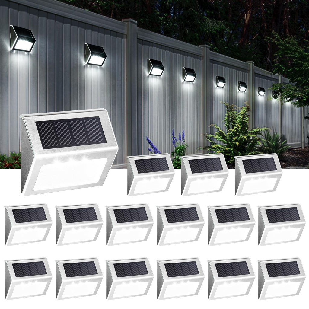 Solar Step Lights, 16 Pack, Waterproof 4 LEDs, Cold White
