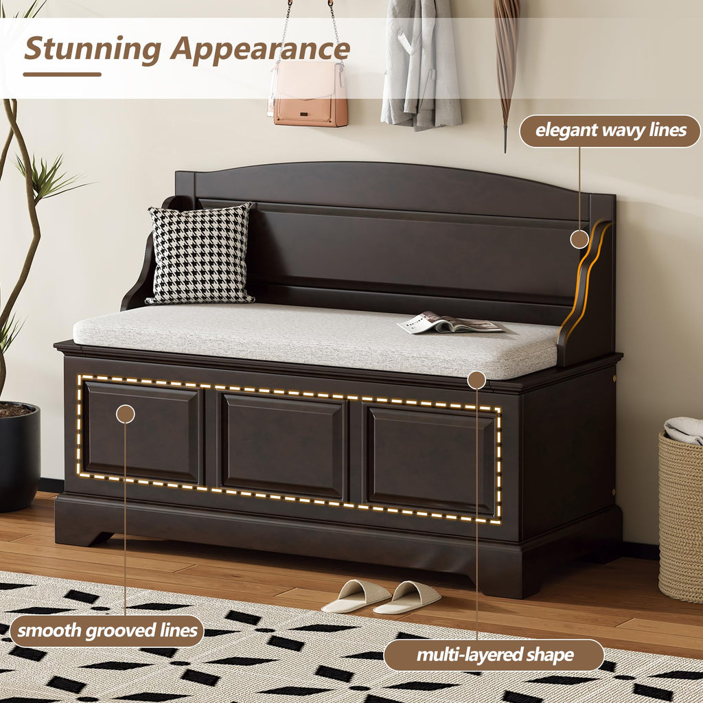 Shoe Storage Bench with Seating, 41.7" Farmhouse Entryway Bench with Cushion and Hidden Storage, Upholstered Storage