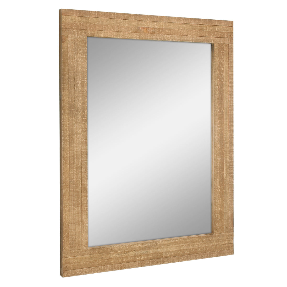24" x 18" Rectangle Natural Wood Frame Wall Mirror with Attached Hanging Brackets, Decorative Country Rustic Decor