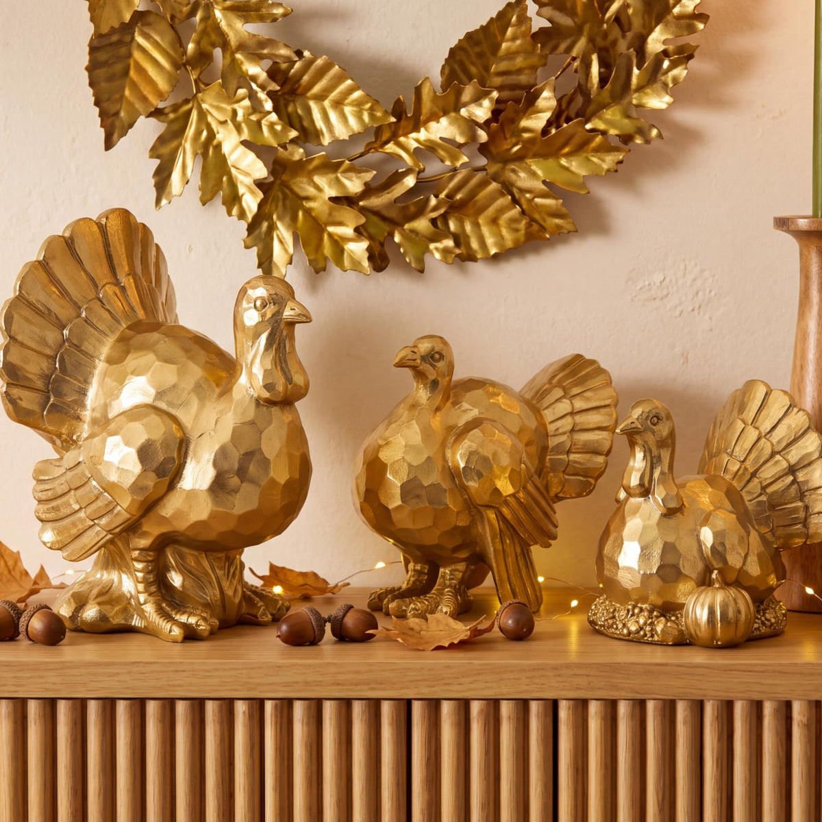 3 Pack Thanksgiving Turkey Decor Gold Resin Turkey Figurine