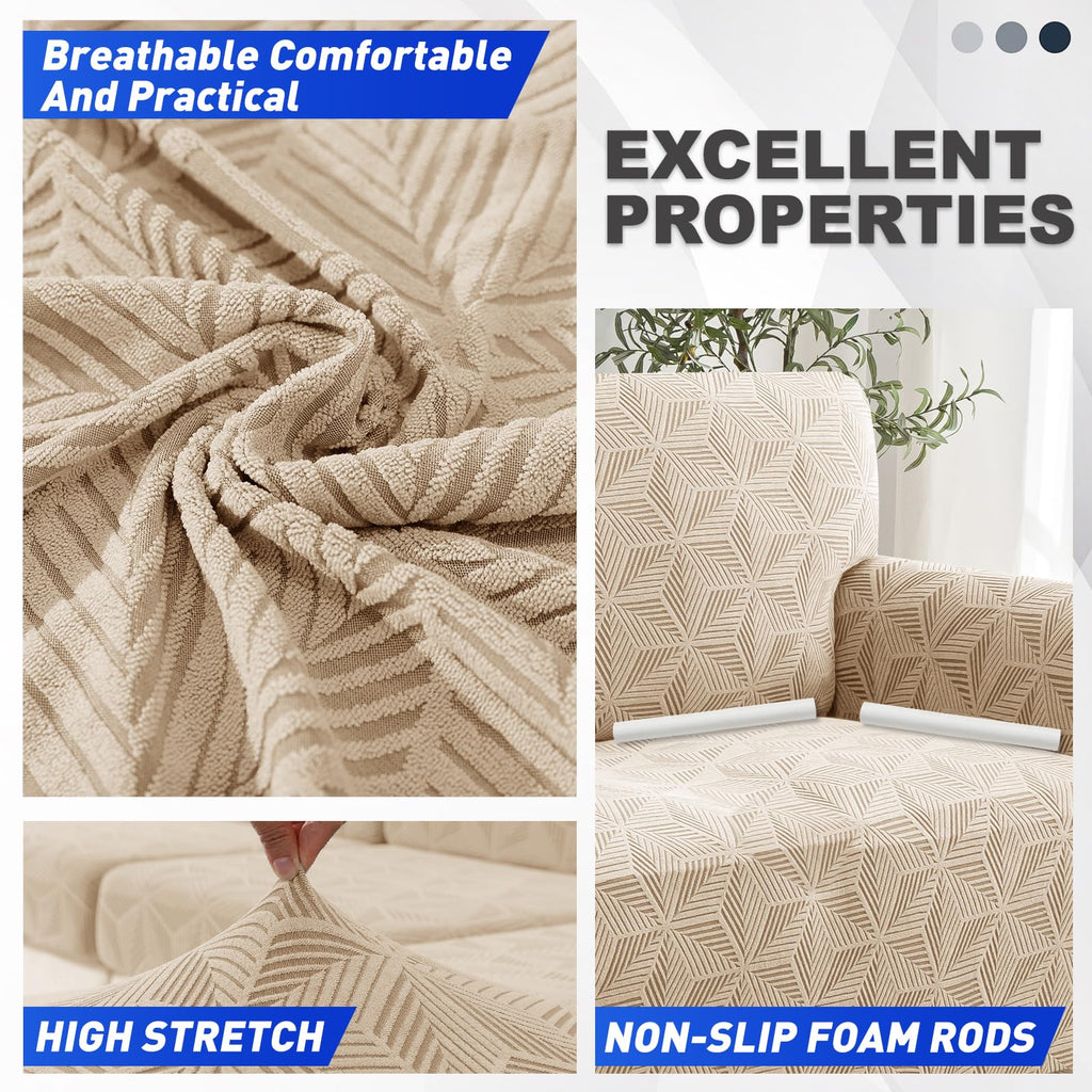 1 Piece Stretch Oversized Couch Covers for 4 Seat, Jacquard Extra Large Sofa Cover with Non-Slip Elastic Bottom