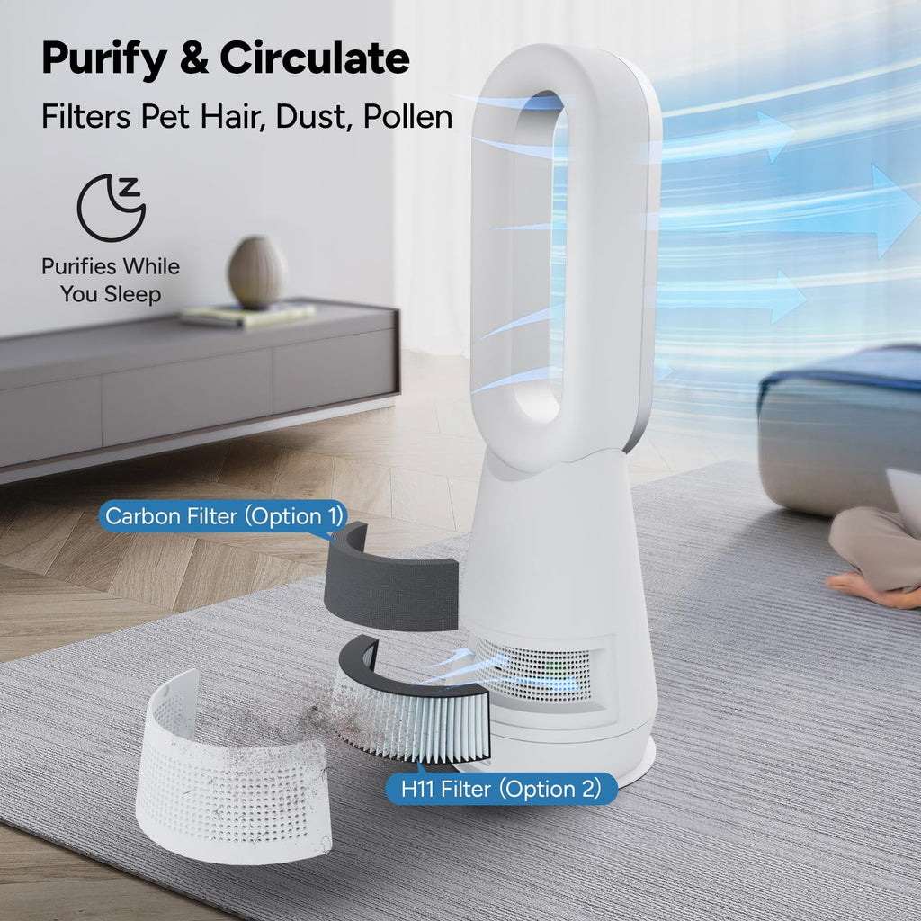 3-in-1 Bladeless Fan Combo, 22" Bladeless Tower Fan with Air Purifier, 90° Oscillating Fast Heating & Cooling, Remote