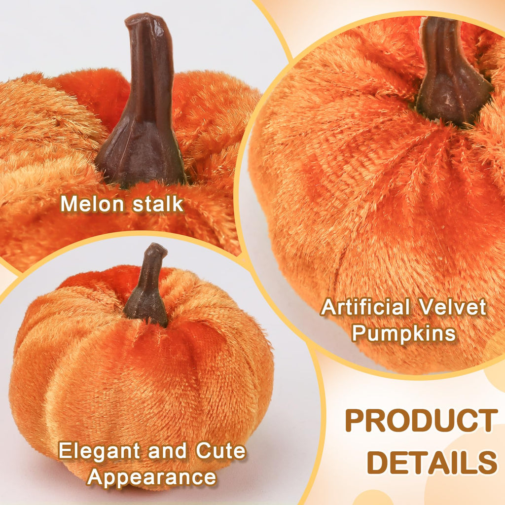 16 Pcs Artificial Velvet Pumpkins Small Fall Foam Pumpkin Decor