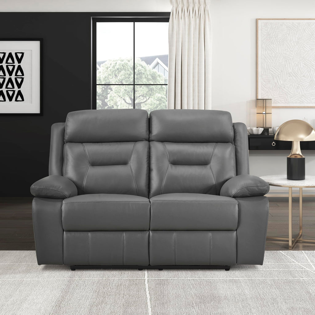 Top Grain Leather Match Power Double Recliner Loveseat, Dark Gray