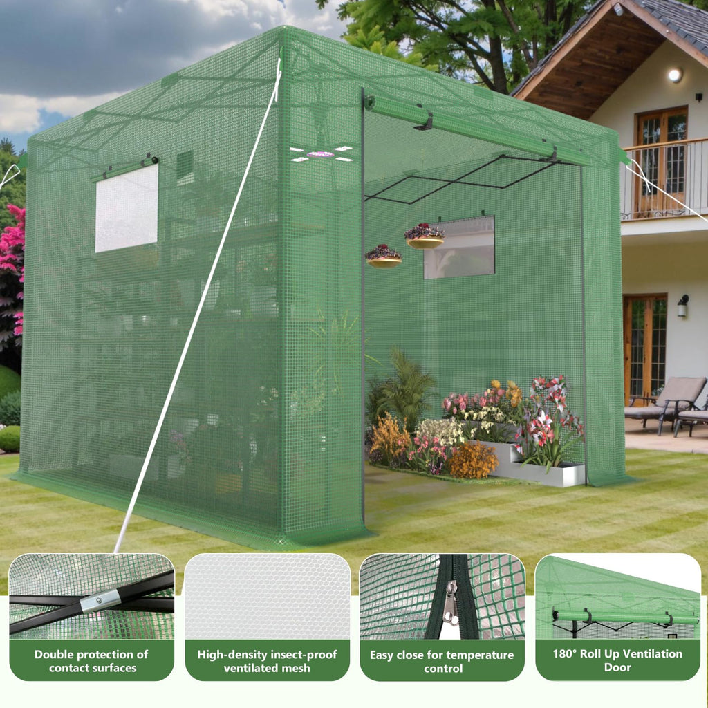 10x10 FT Pop Up Greenhouse for Outdoors, Walk-in Greenhouse with PE Cover