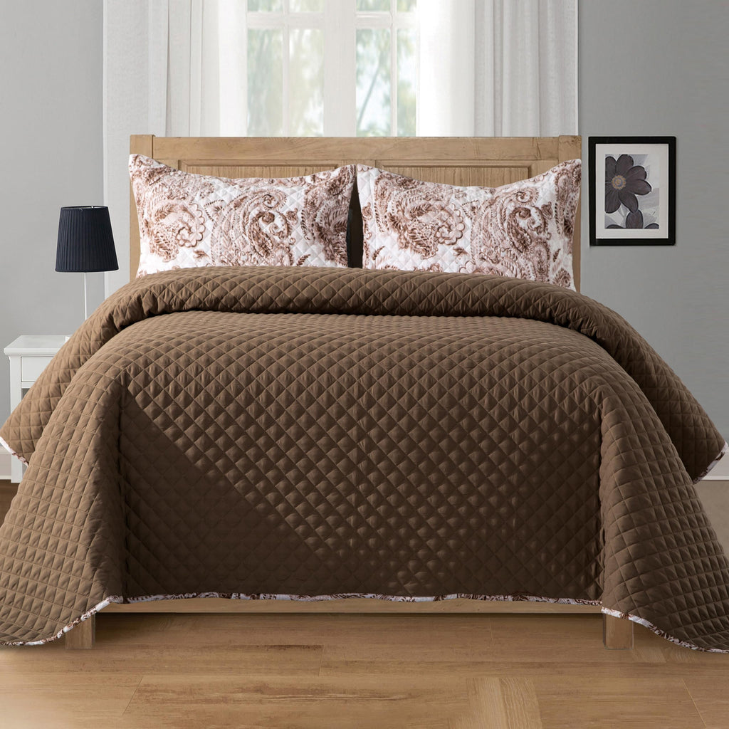 3-Piece Boho Paisley Floral Patchwork Reversible Quilt - Soft Premium Bedspread with Matching Pillow Shams, Premium