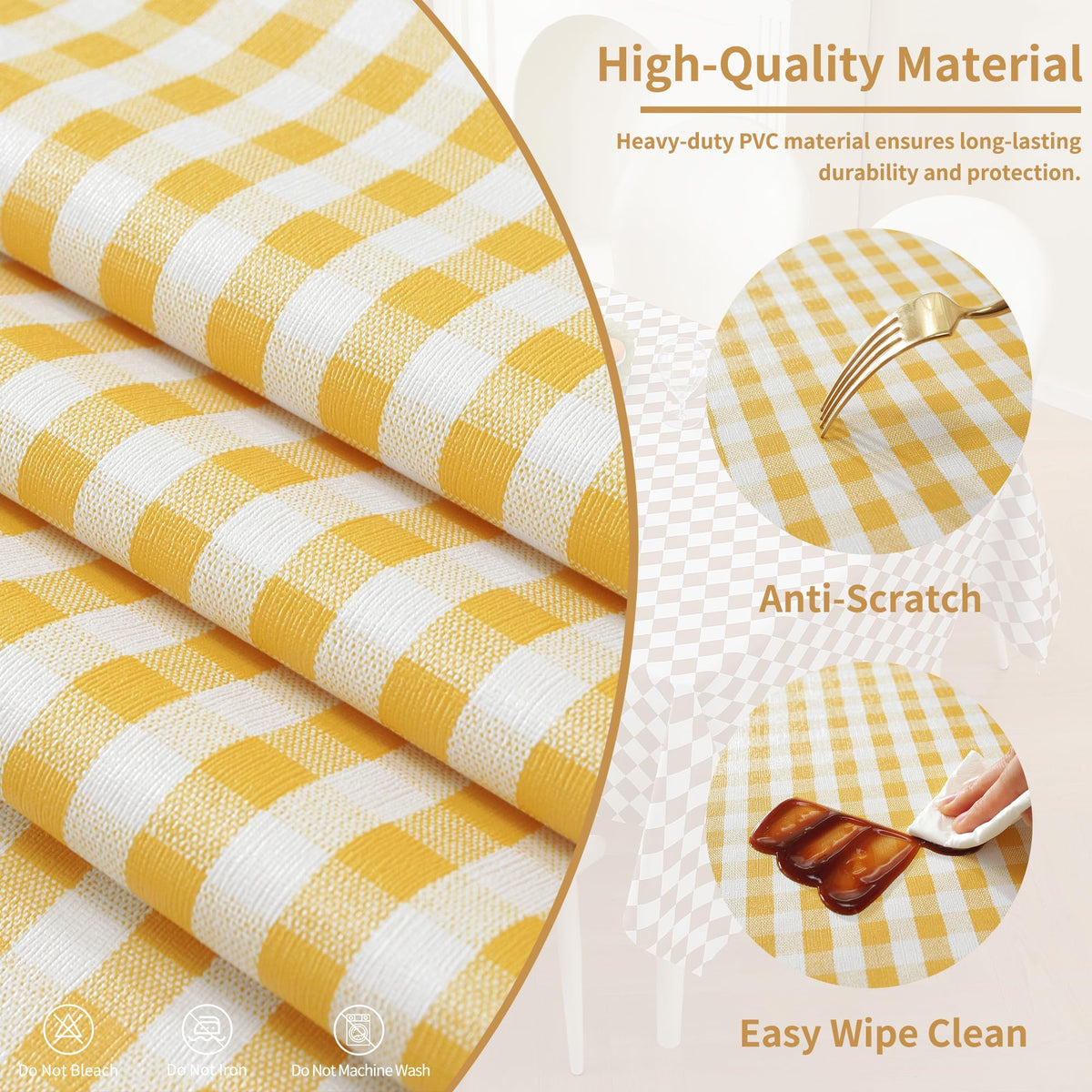 Rectangle Table Cloth, Vinyl Tablecloth, 60" x 84", Warm Yellow