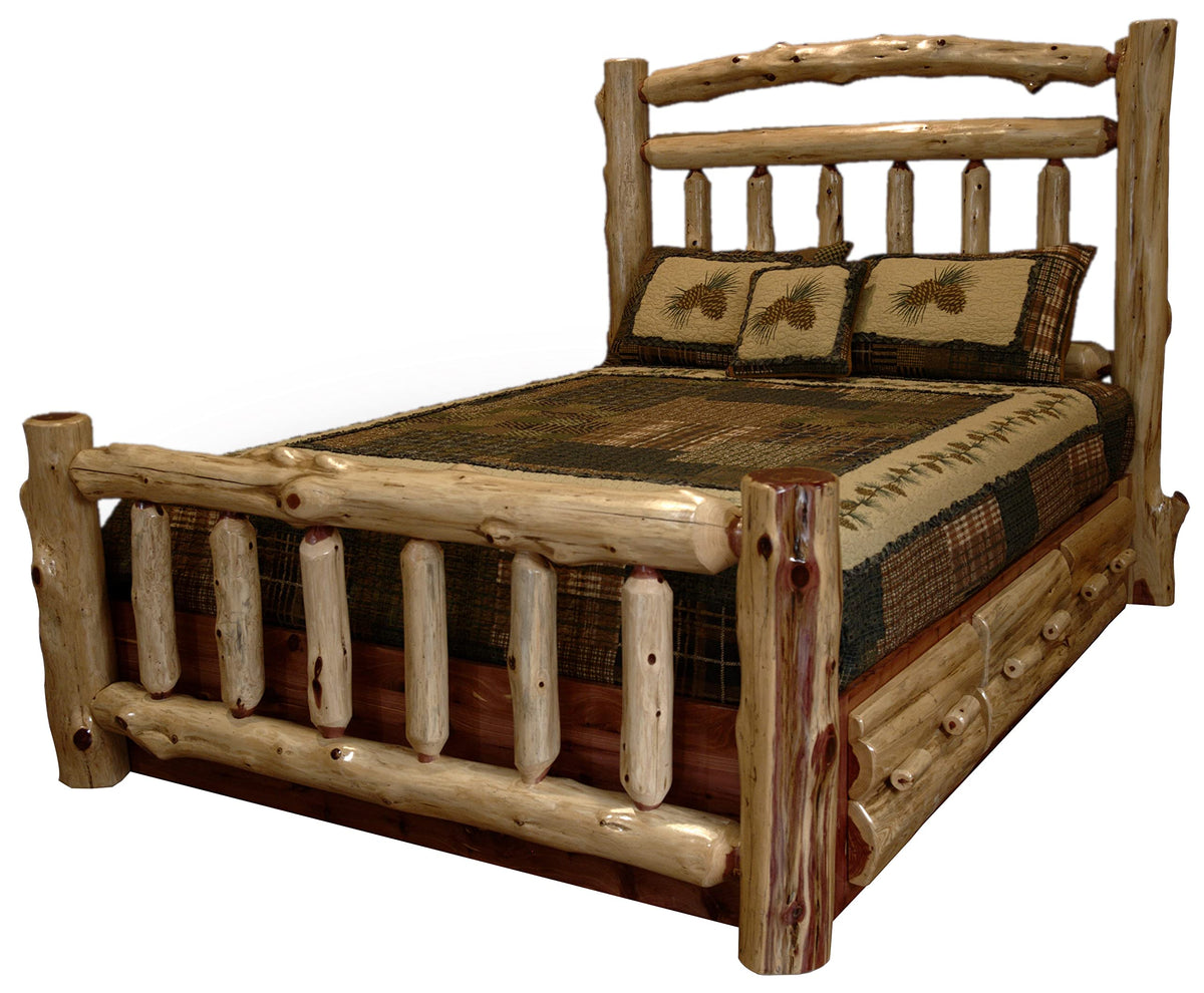 Barn USA - Platform Bed-Red Cedar Log- Amish Made with Double Top Rail and Footboard
