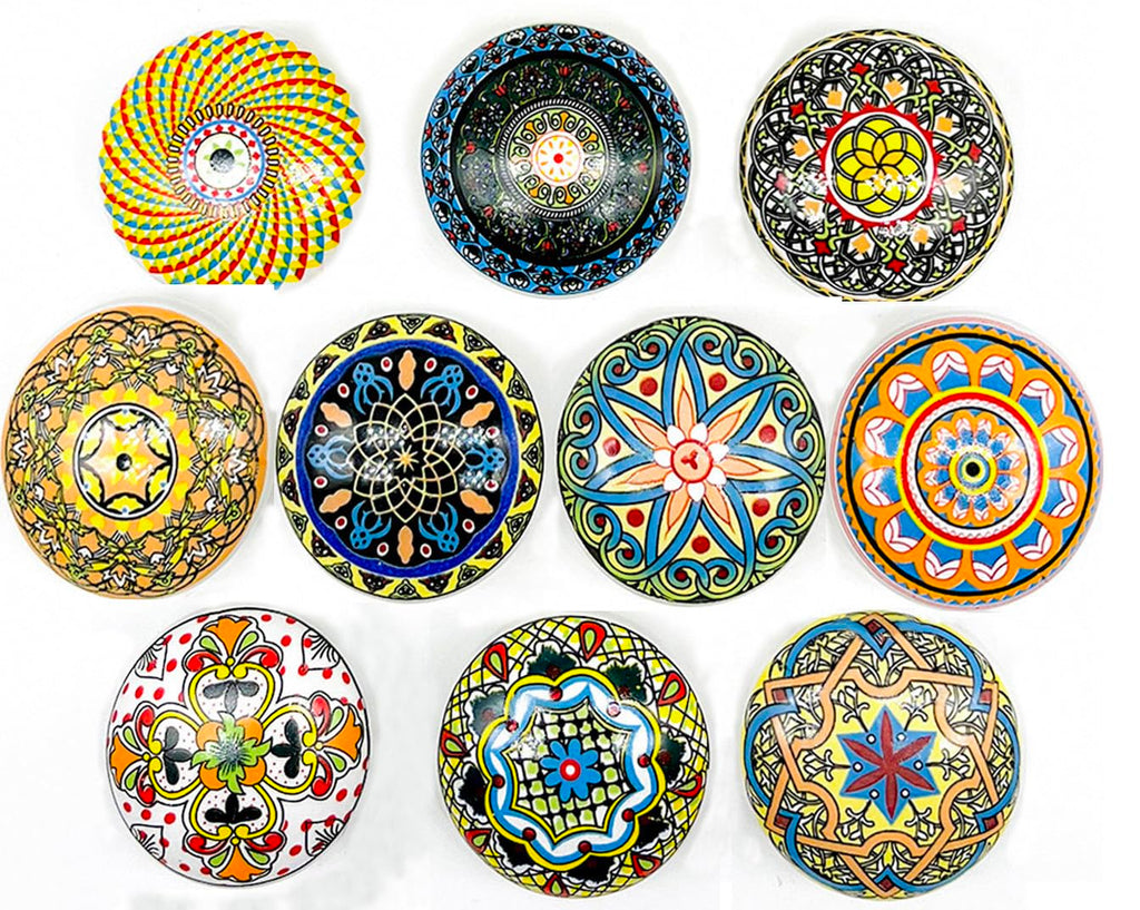 Bohemian Ceramic Knobs - 10Pcs Round Porcelain Knobs - Exquisite Ceramic Bohemian Handles - Bohemian Style Cabinet