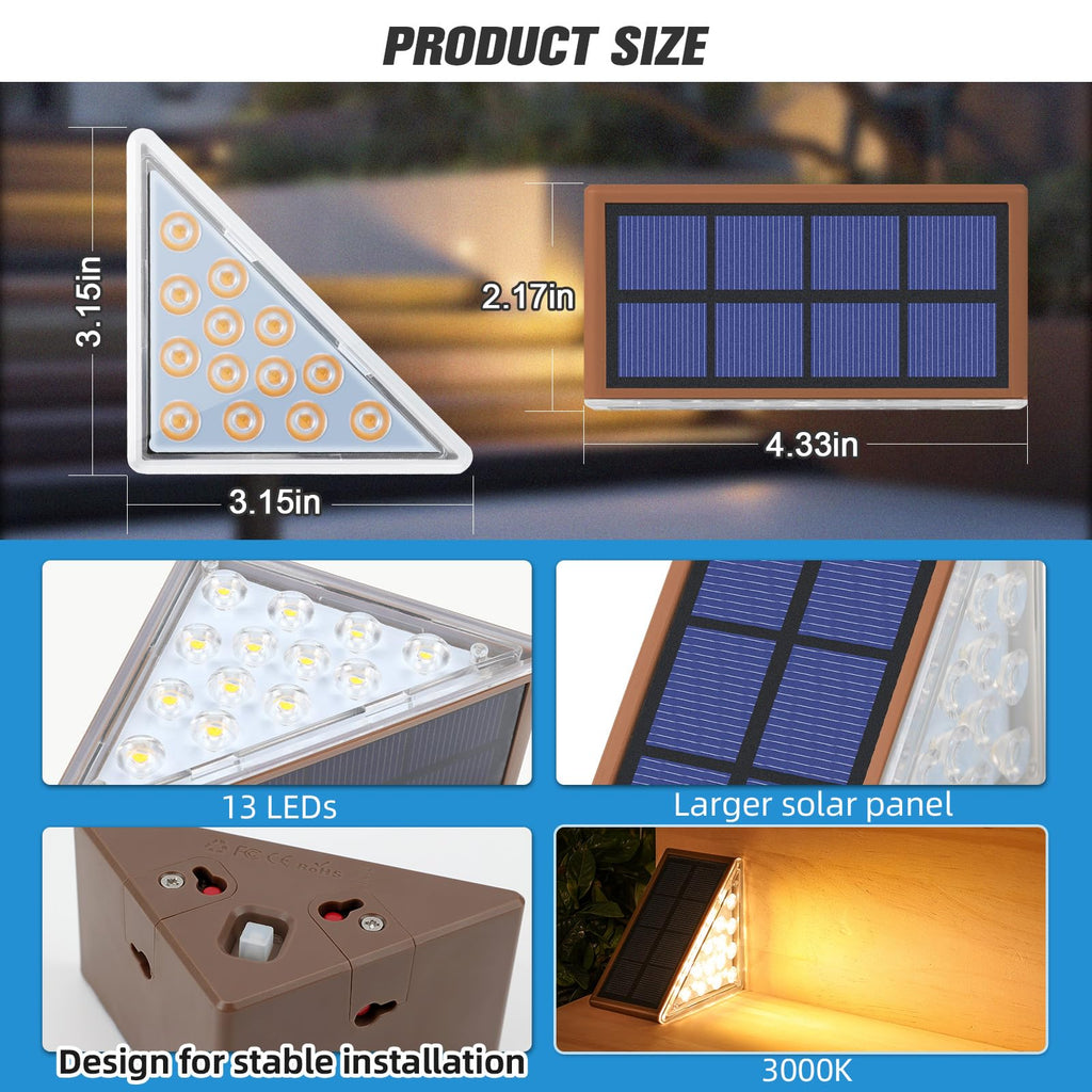 Solar Stair Lights, Warm White Outdoor Step Lights IP67 Waterproof Auto On Off, Outdoor Stair Lights for
