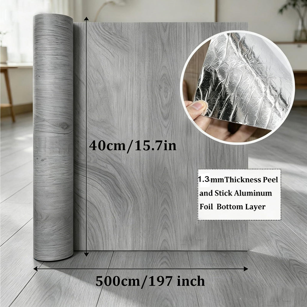 Wood Peel and Stick Tile,Waterproof Vinyl Roll Flooring (Grey)