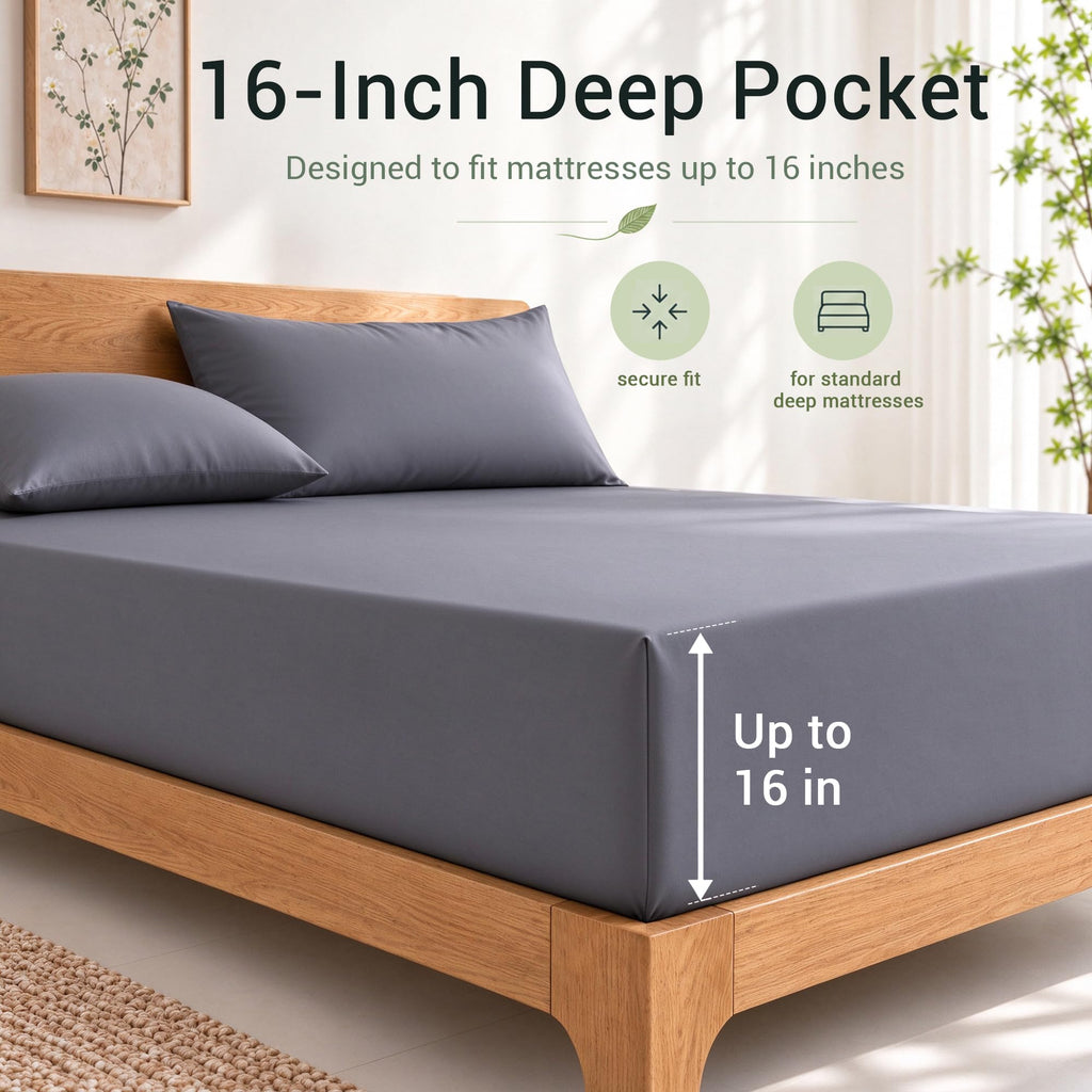 4-Piece Sheets, 100% Viscose Derived from Bamboo, Dark Grey