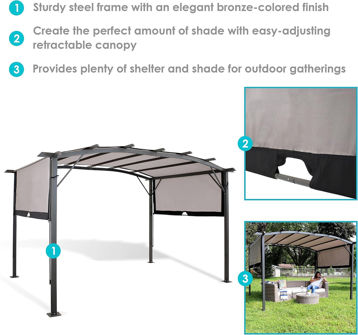 9' x 12' Outdoor Pergola with Retractable Canopy