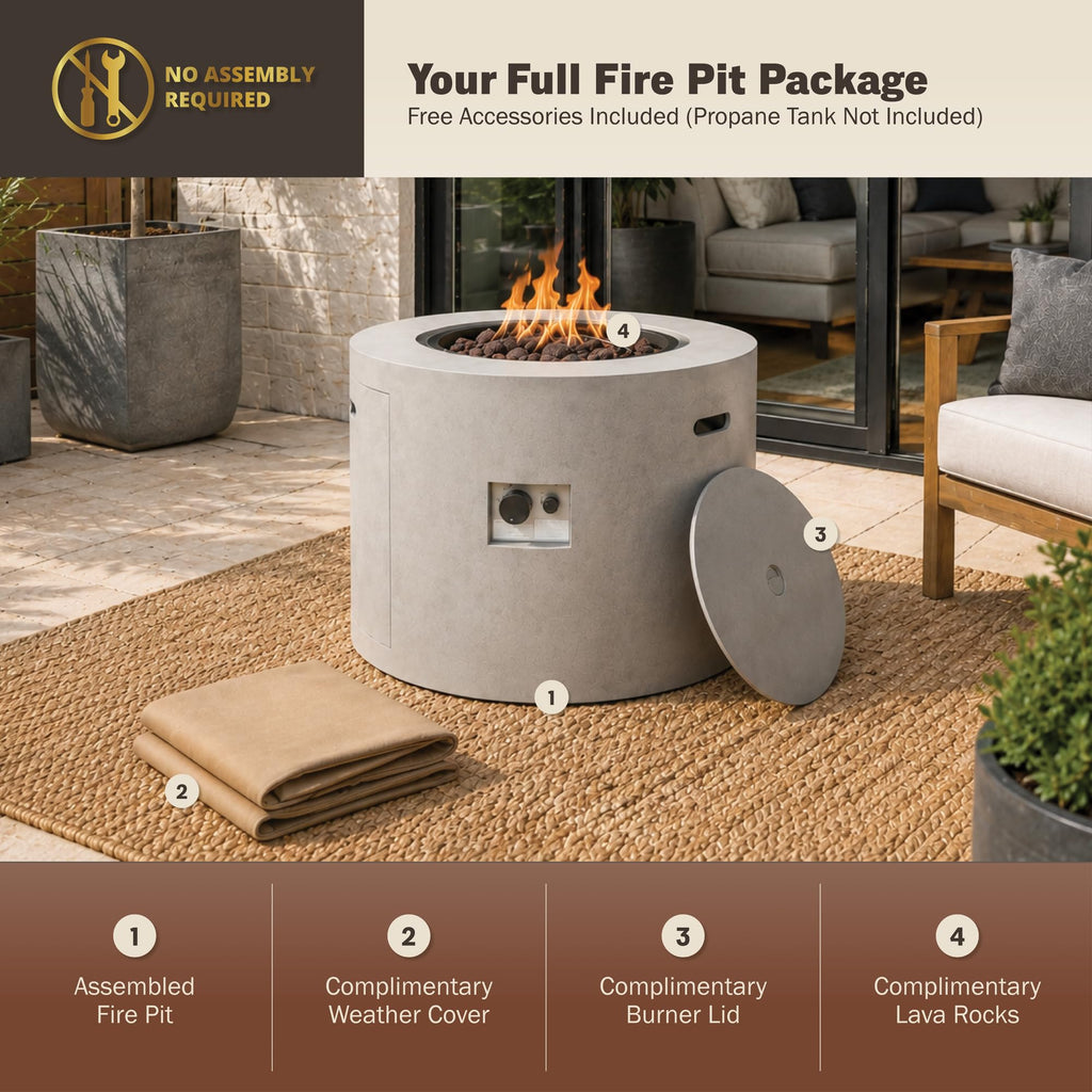 Loren 32-Inch Round Propane Fire Pit Table, Alloy Steel Outdoor Fire Pit with 50, 000 BTUs, Includes a Burner lid