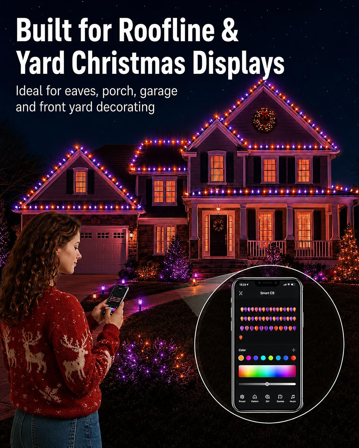 158FT 200 LED Smart C9 Christmas Lights Outdoor, RGB, App Controlled