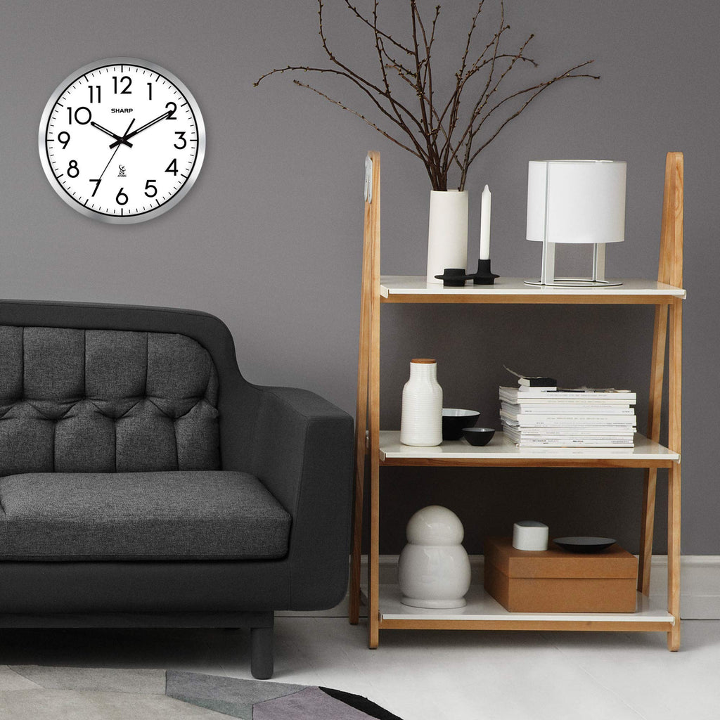 Inspired Nelson Style 12-Inch Atomic Wall Clock, Battery Operated, Silver Brushed Finish
