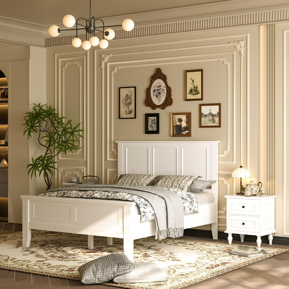 Wood Headboard Only with Farmhouse Style, Wall-Mounted, White