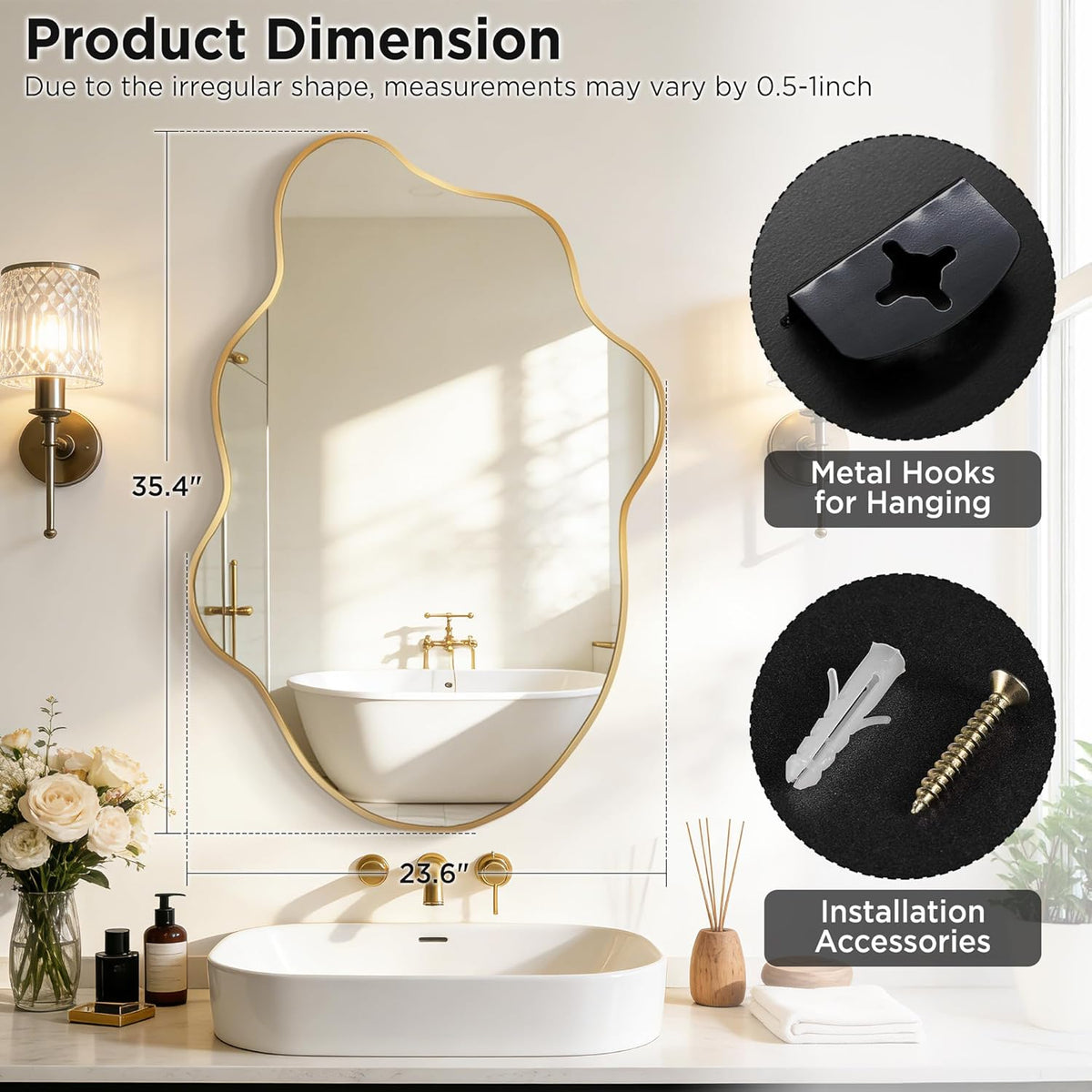 Gold Mirror Irregular Wall Mirror, Asymmetrical Mirror, Irregular Bathroom Mirror, Decorative Wall Mirror, Wavy