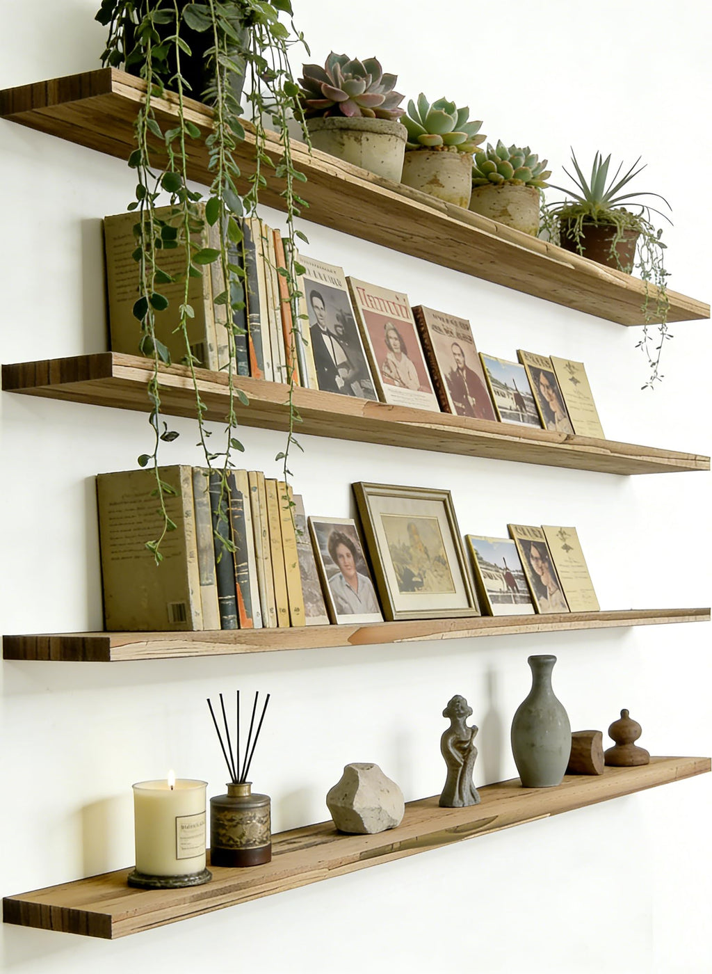 48 Inch Rustic Wood Floating Shelves Farmhouse Wooden Wall Shelves Bedroom Living Room Kitchen Office Set of 4 Light