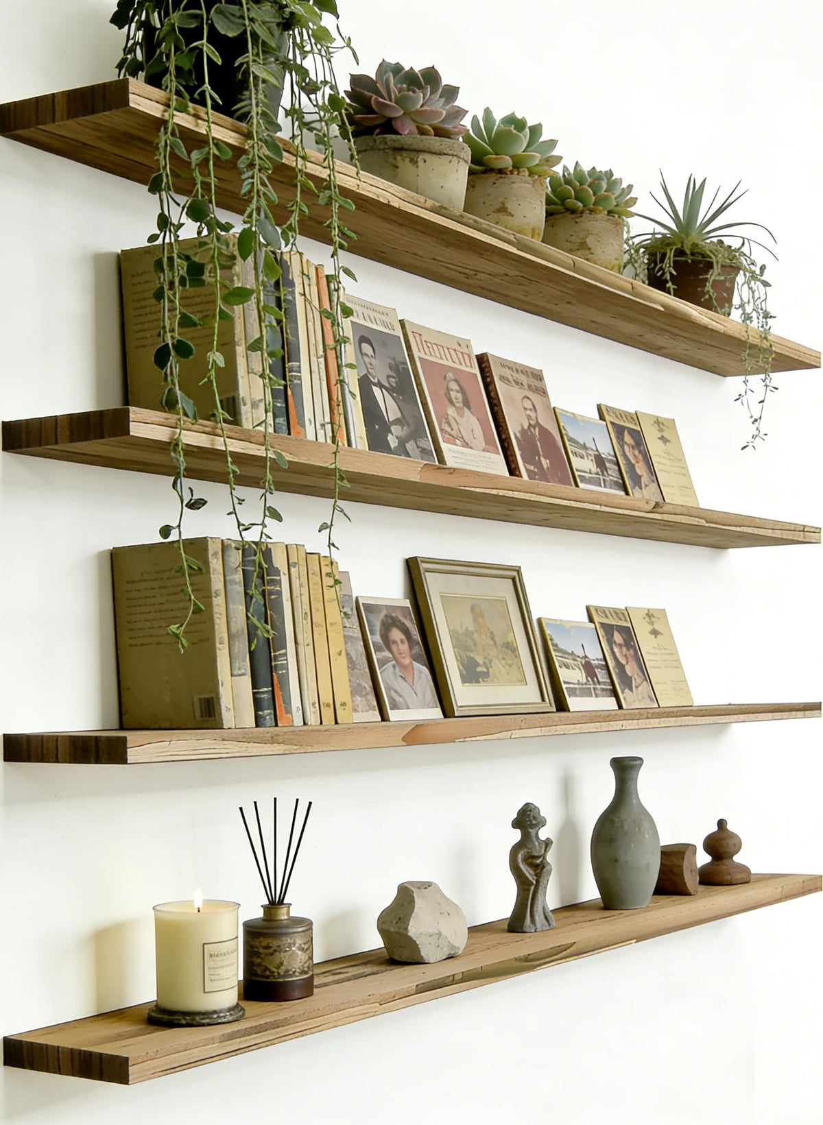 48 Inch Rustic Wood Floating Shelves Farmhouse Wooden Wall Shelves Bedroom Living Room Kitchen Office Set of 4 Light