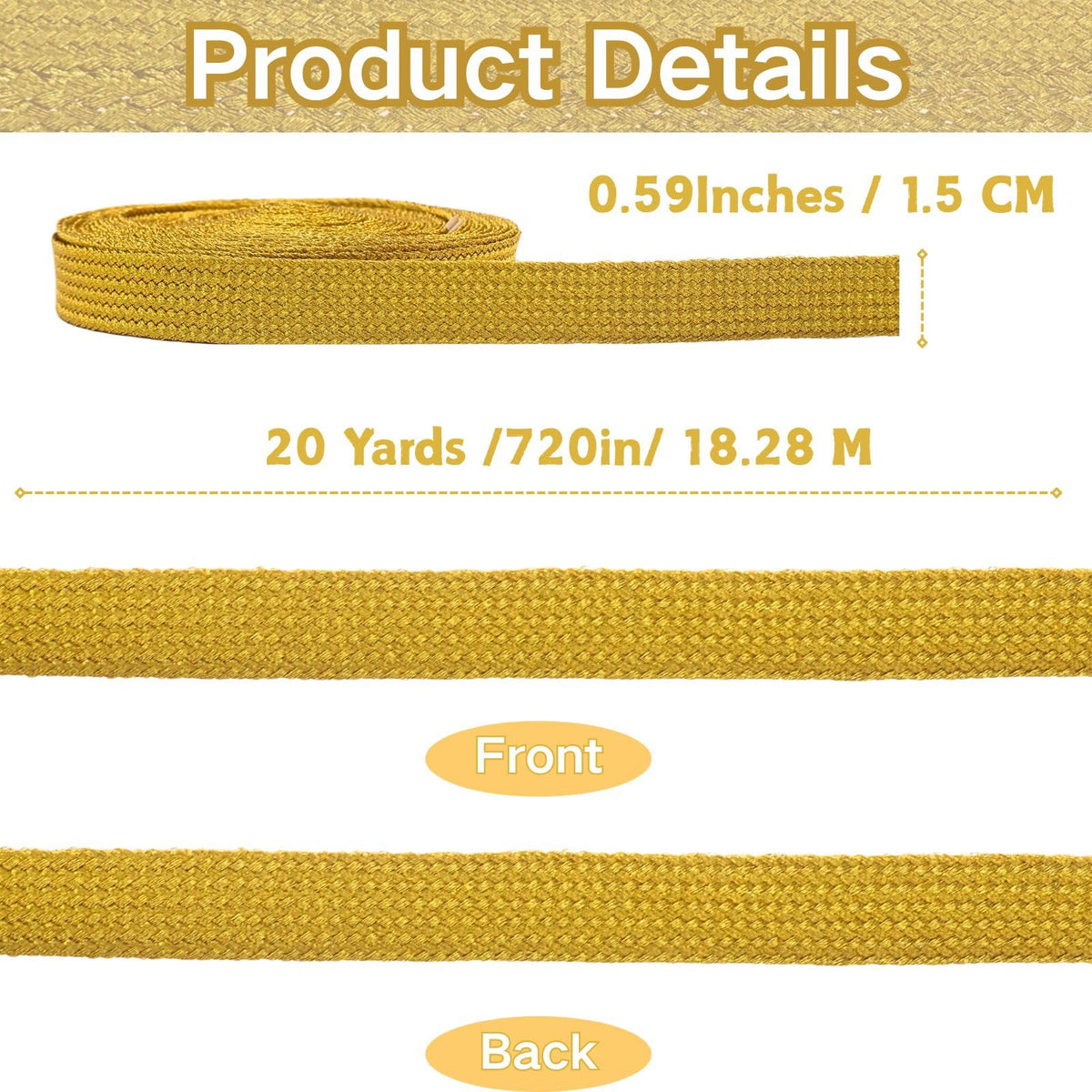 1.5 CM Gold Ribbon Jacquard Ribbon Embroidered Fabric - 20 Yards