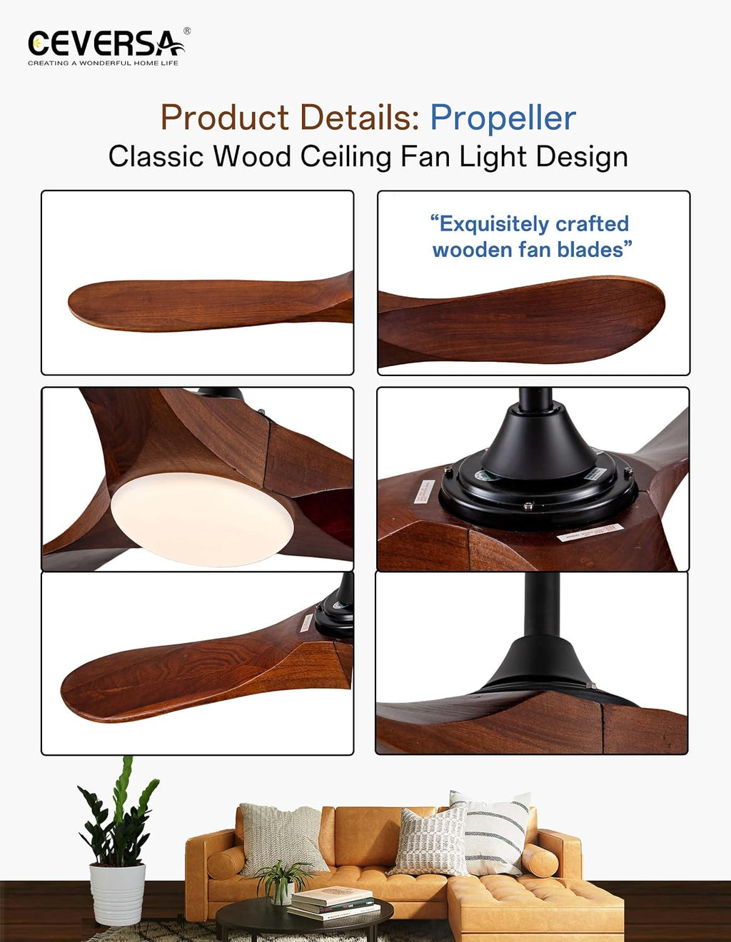 42" Walnut Indoor/Outdoor Ceiling Fan with Light & Remote