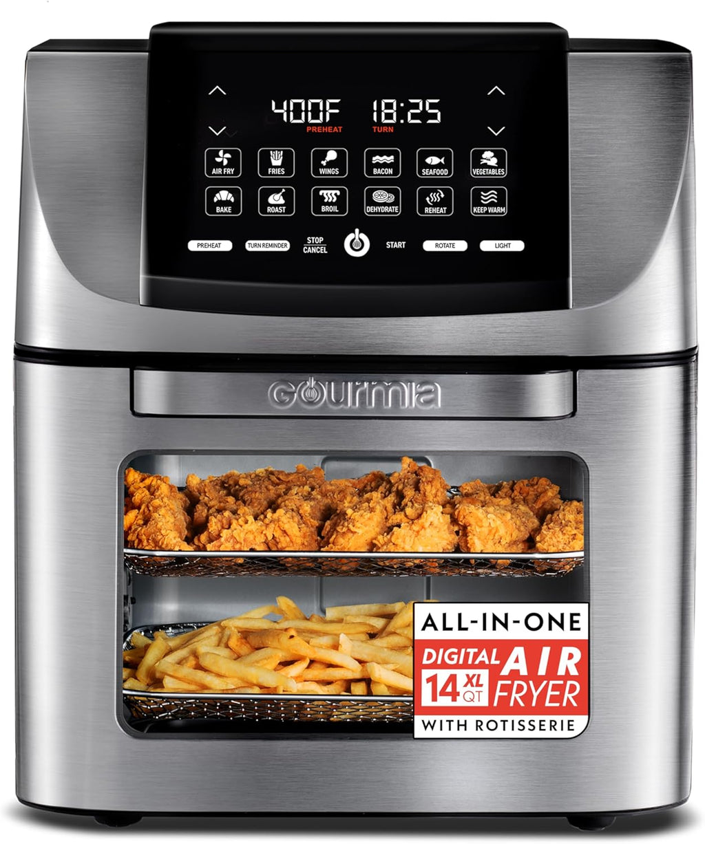 Air Fryer - 14 Qt All-in-One Rotisserie Oven with Digital Display, 12 Presets, Roast, Bake, Broil, Dehydrate