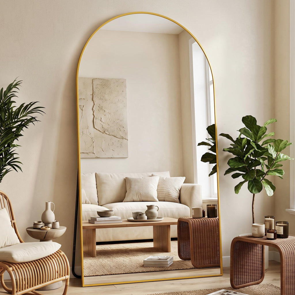 82"x44" Arched Full Length Mirror, Large Floor Mirror, Gold