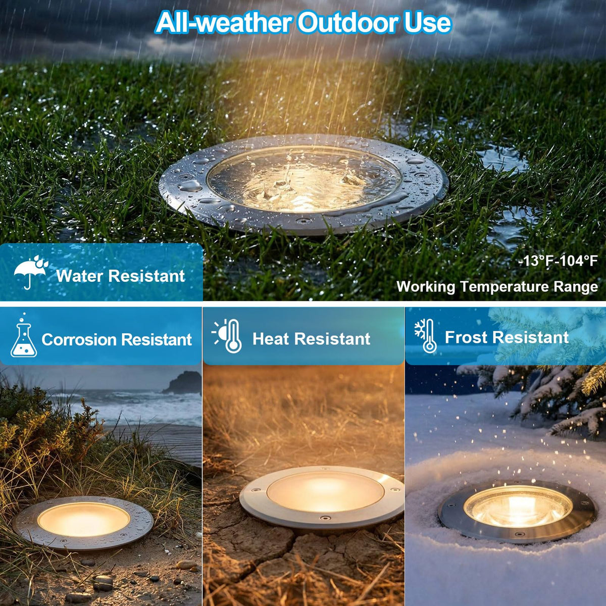 8 Inch LED Path Lights, 120V Hardwired Ground Uplights, 4-Pack