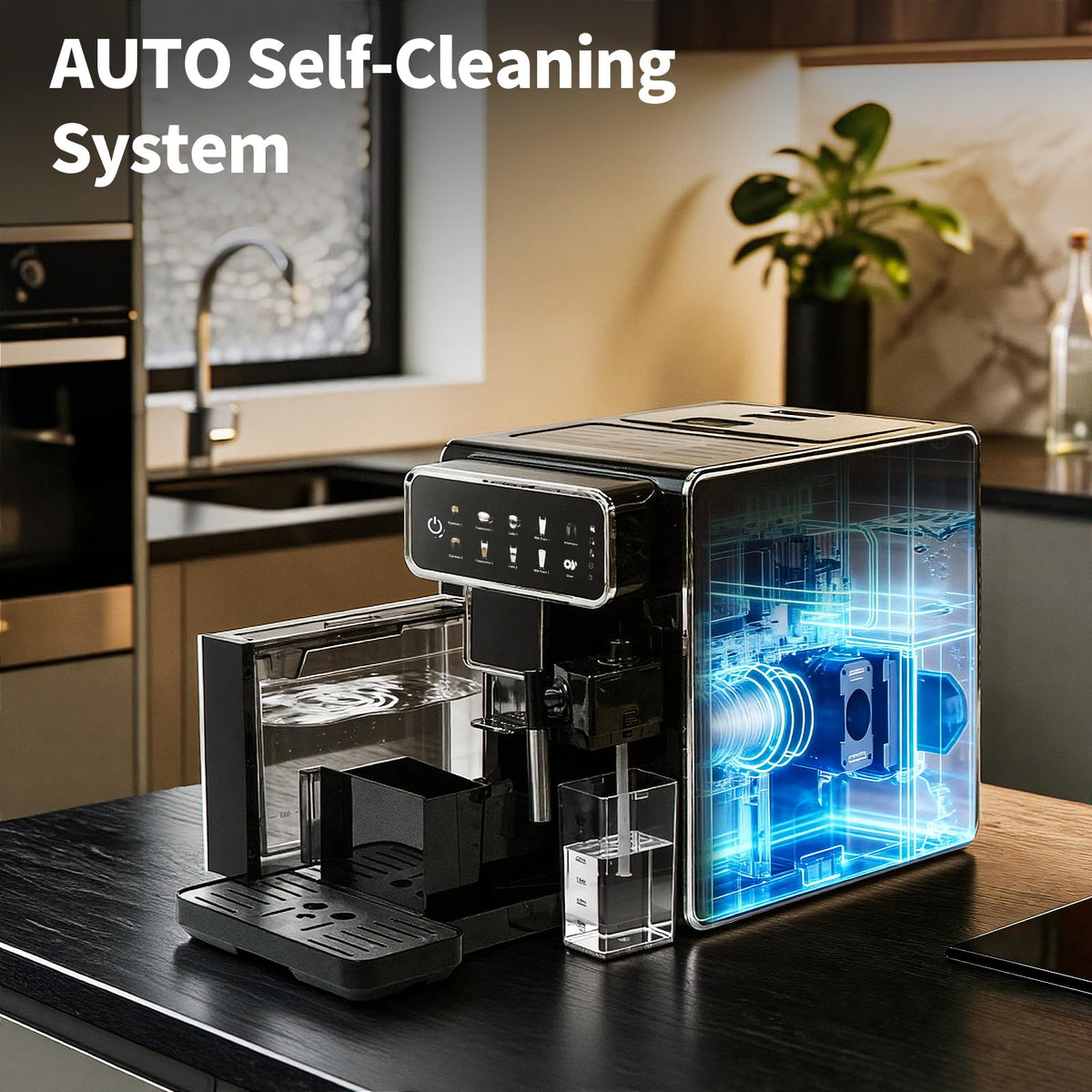 Automatic Espresso Machine with Grinder and Milk Frother (Black)