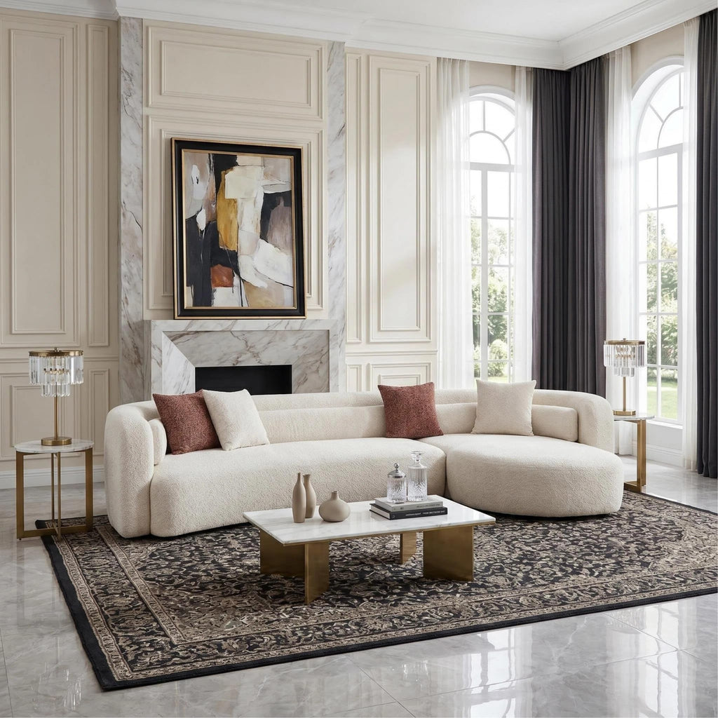 132" Oversized Boucle Cloud Couch with Chaise, Light Beige Sectional