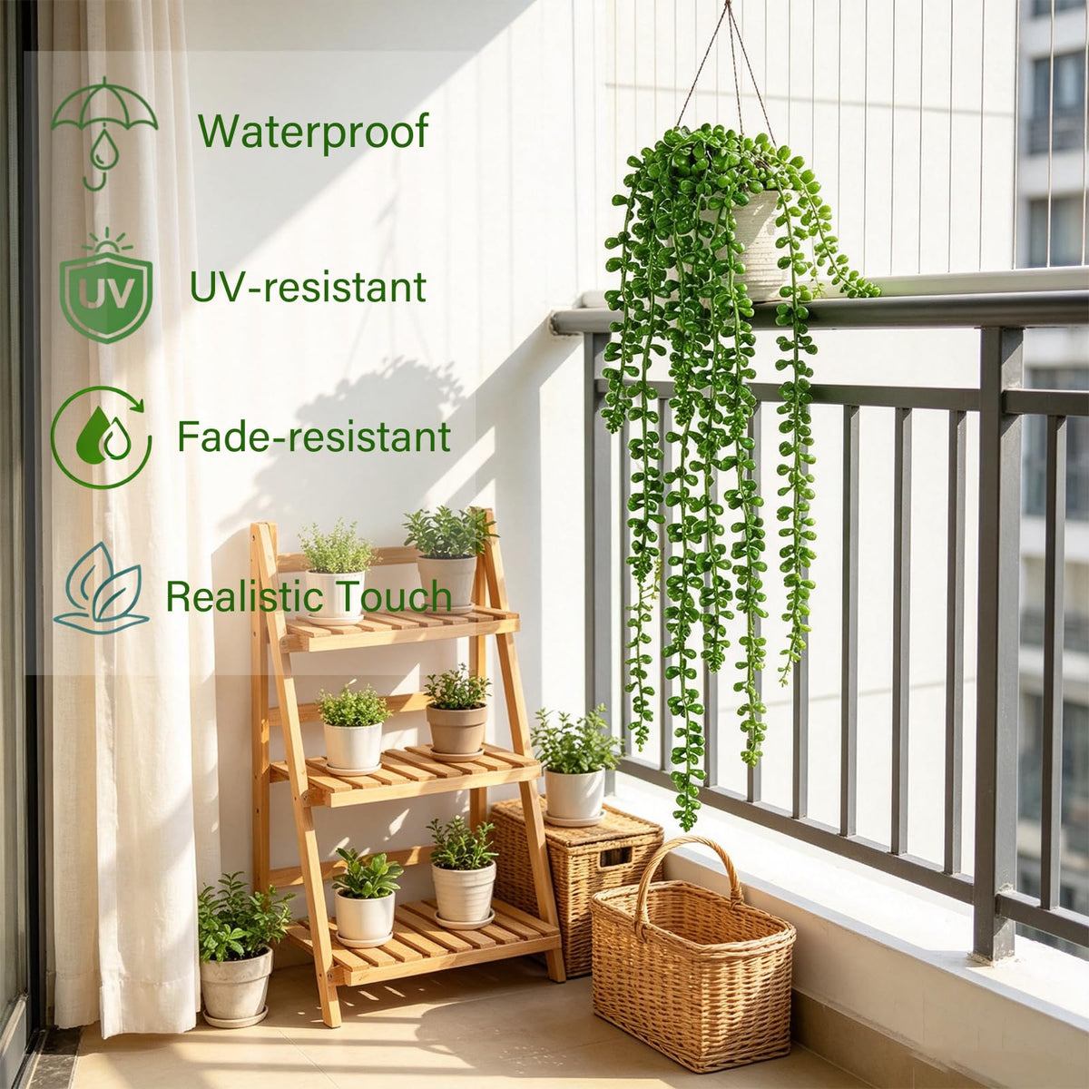 6Pcs Artificial Hanging Succulents String of Pearls Plants 27.5In