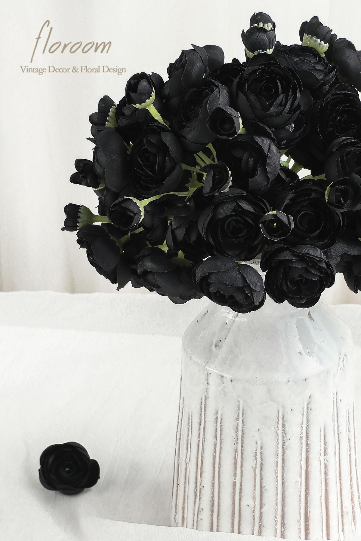 Ranunculus Artificial Flowers 18 Pcs Black Faux Silk Mini Ranunculus Bulk Fake Wedding Filler Flowers for DIY