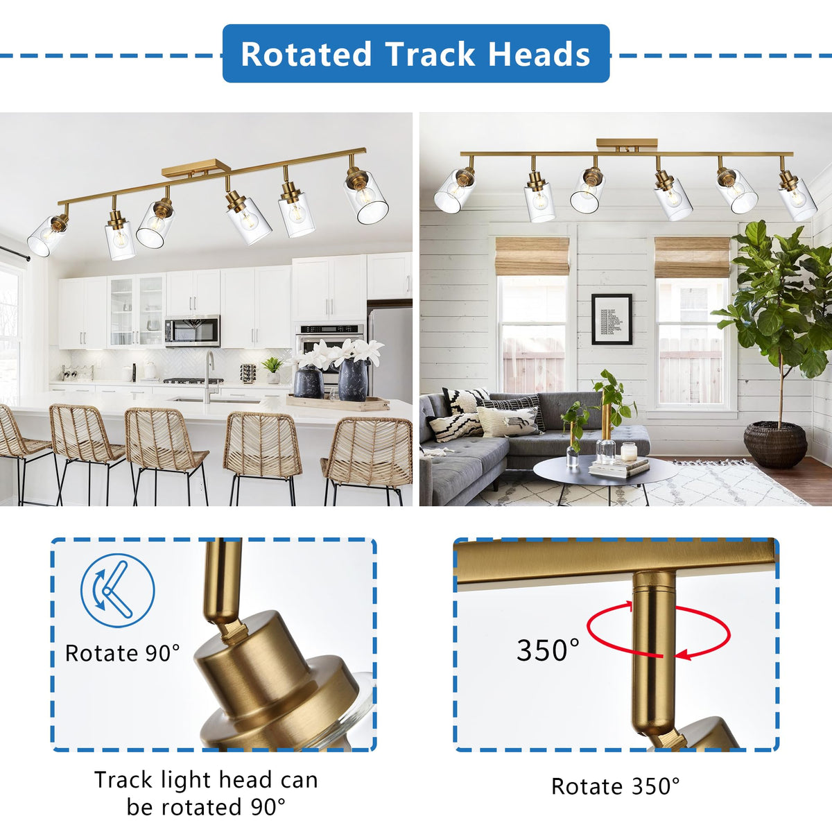 6 Light Multi-Directional Rotating Track Lighting Kit Brass