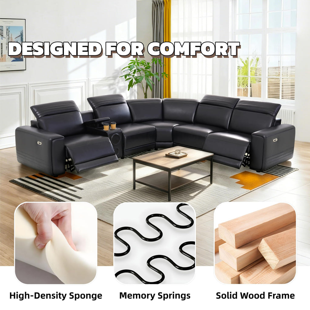 Power Recliner Sectional Couch, Breathing Leather Living Room Furniture Set, Reclining Corner Sectional Sofa with