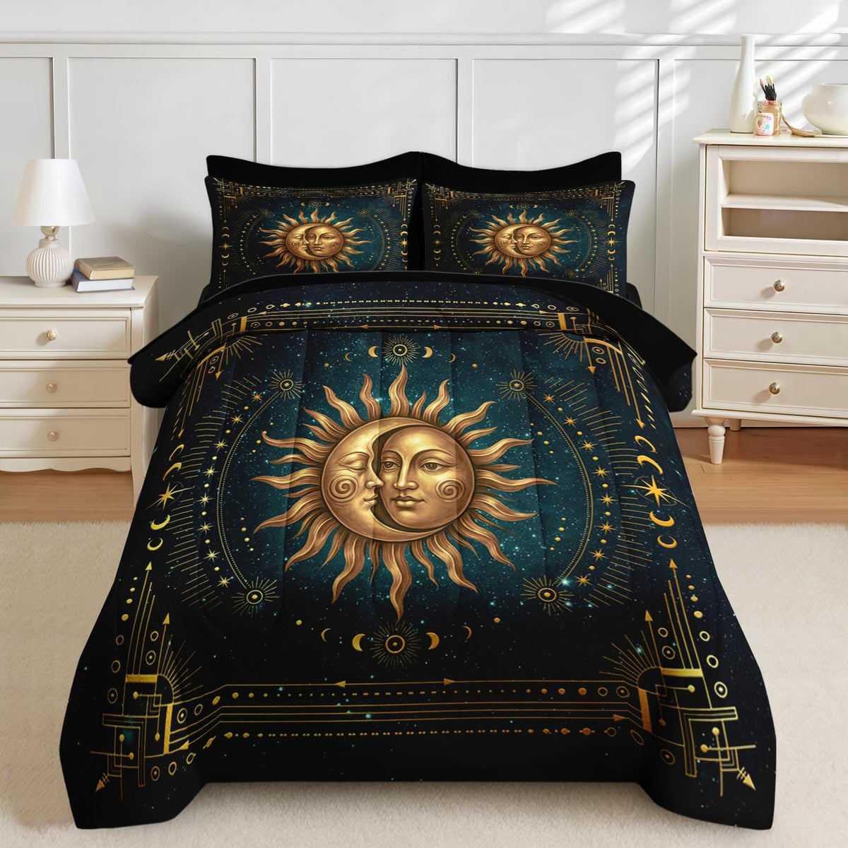 Full Comforter Set with Sheets, 7 Pieces Boho Sun Bedding