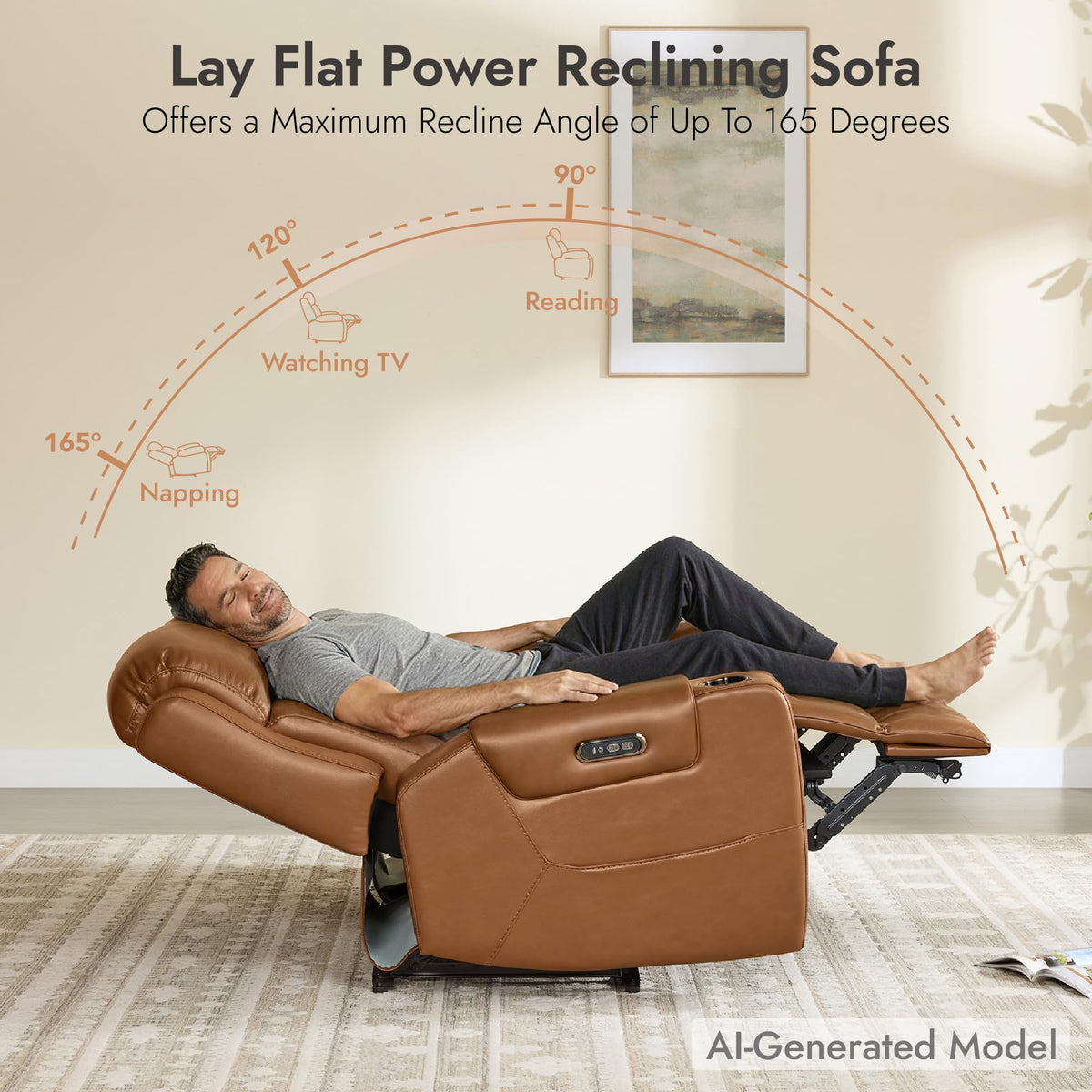 Genuine Leather Power Reclining Sofa & Loveseat Set, Saddle