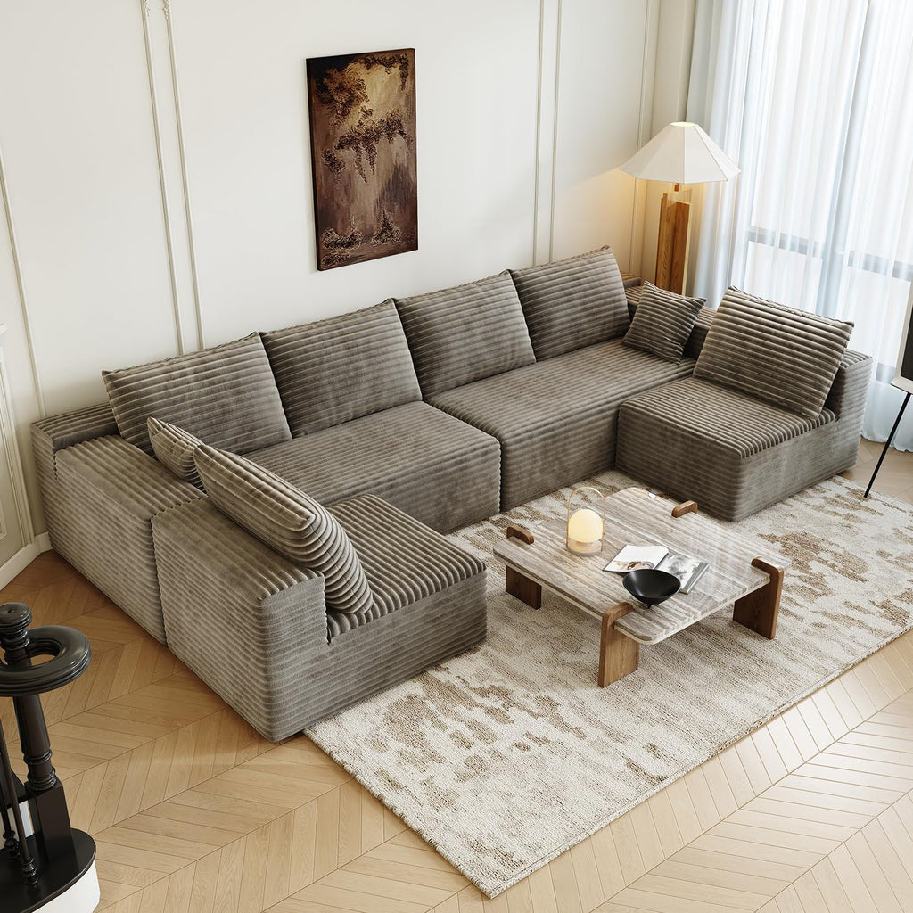 139.4" Modular Sectional Sofa, U-Shaped Minimalist Couches with 2 Middle Seats, Modern Deep Seat Convertible Sleeper