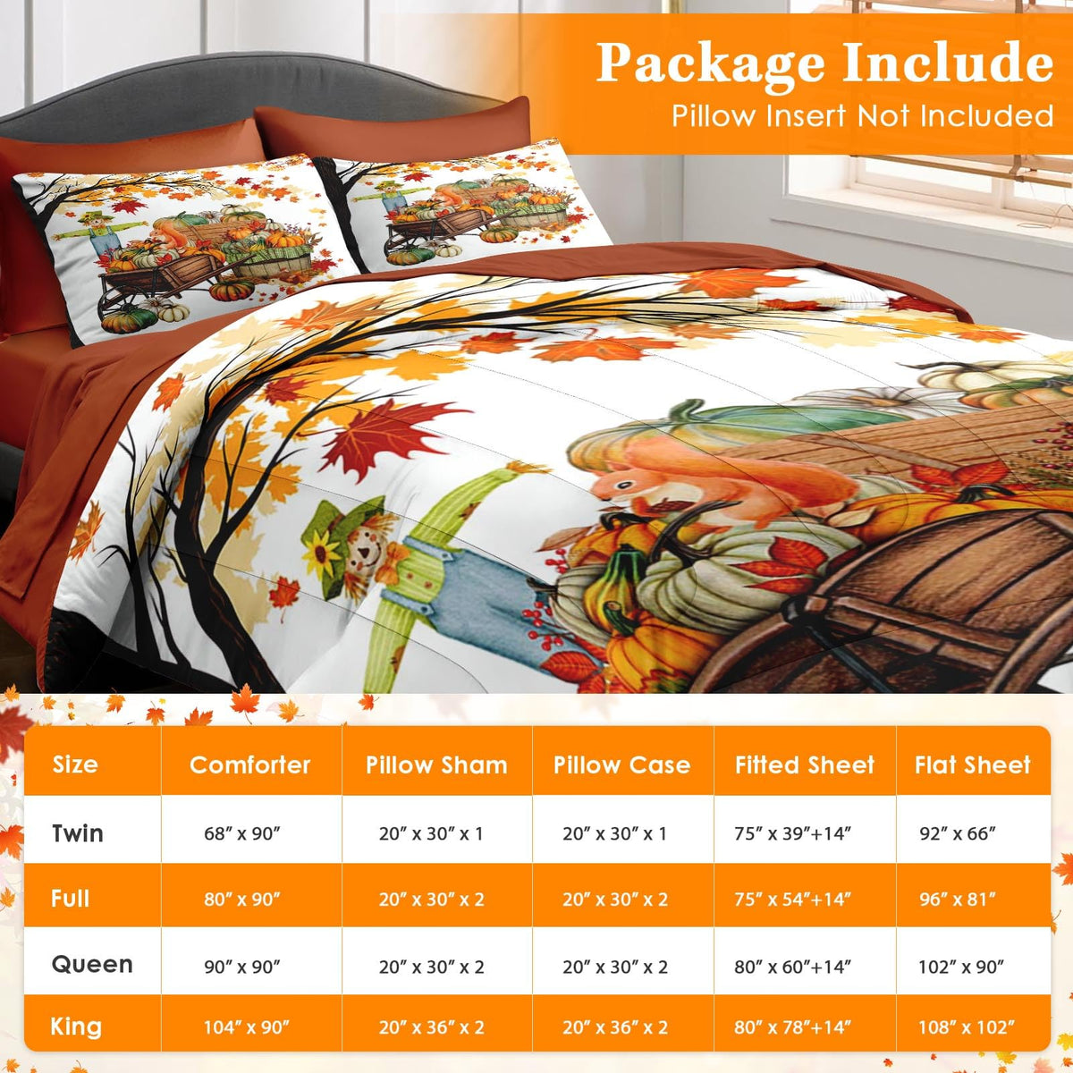 Fall Comforter Set with Sheets, 7 Pieces Farmhouse Bedding