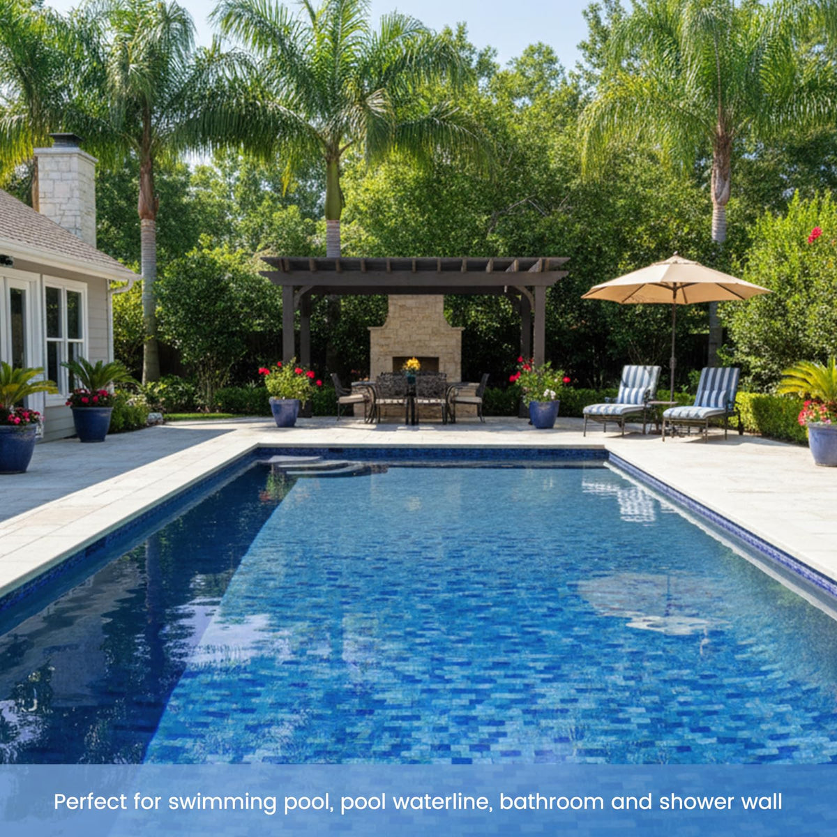 Glass Tile Mosaic Backsplash Mixed Blue 12 x 12 Inch Glossy Pool Glass Tile Square Mosaic Tiles for Swimming Kitchen