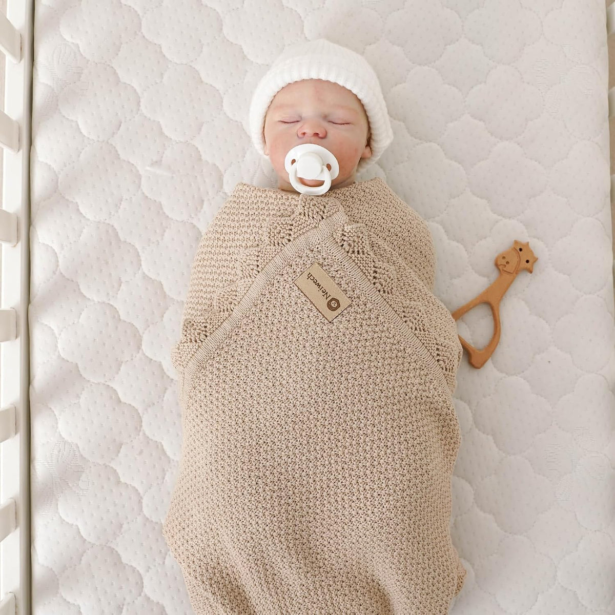 Organic Cotton Baby Blanket Knit Soft Receiving Swaddling Crib Nursery Blankets for Newborns Infants Boys Girls Camel