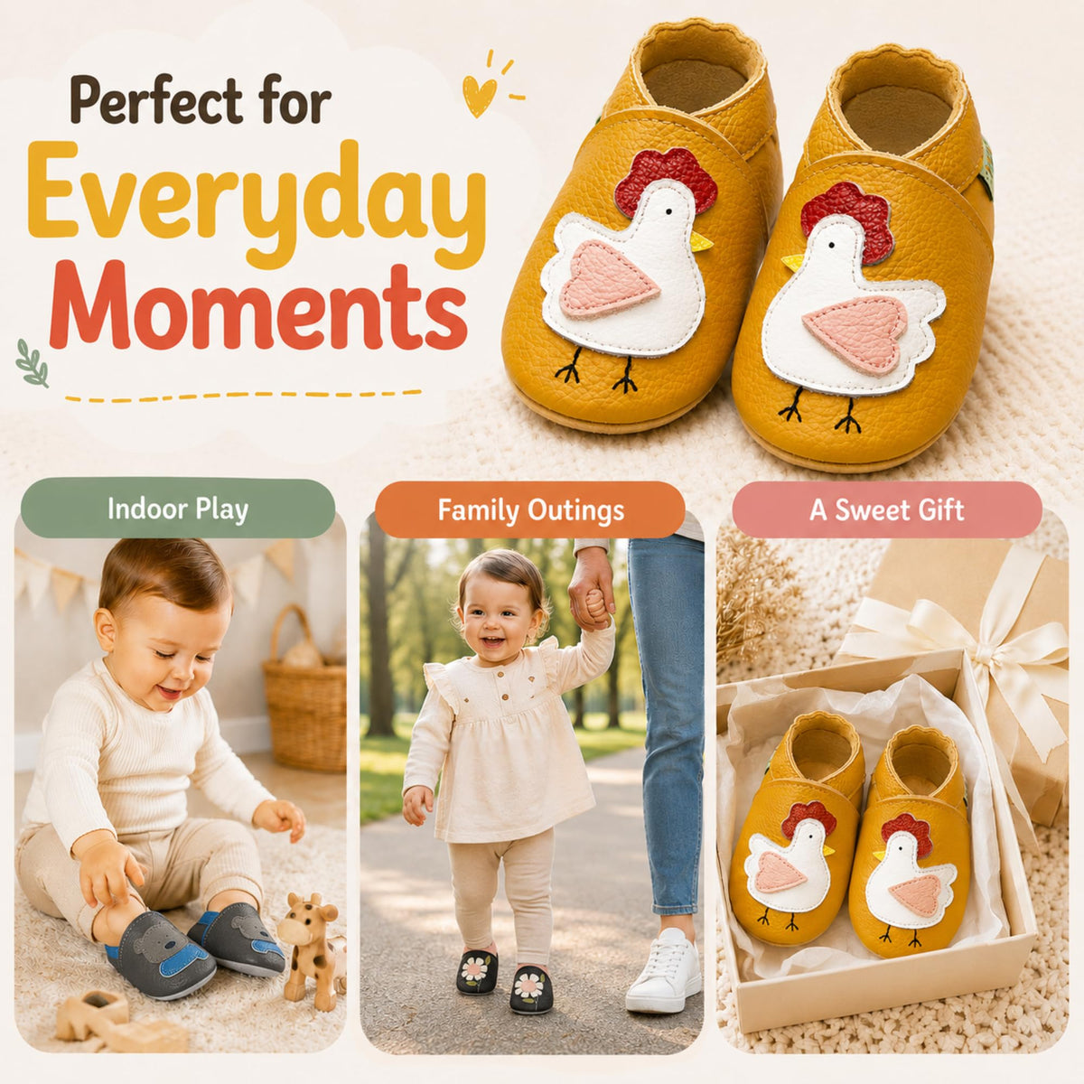 Baby Leather Moccasins,Ochre-Chick