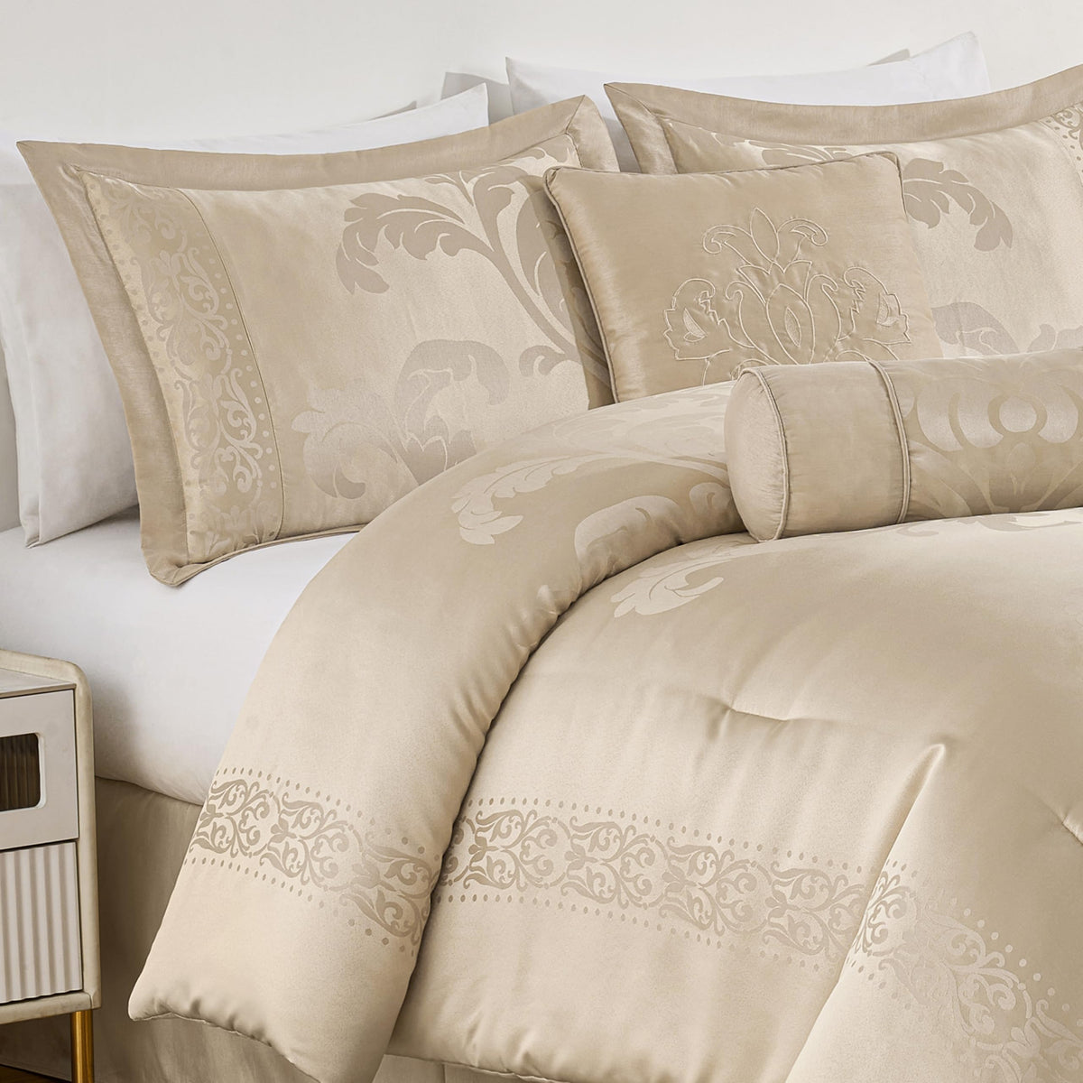 Royale 7-Piece Jacquard Floral Comforter Set, Champagne