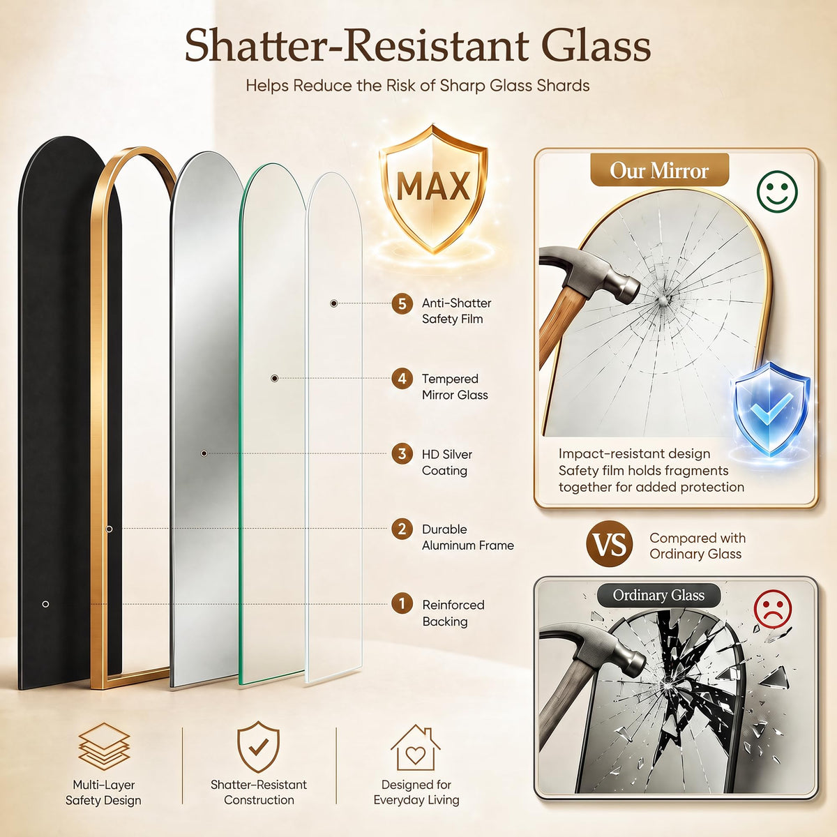 88"x44" Arched Full Length Mirror, Large Floor Mirror, Gold