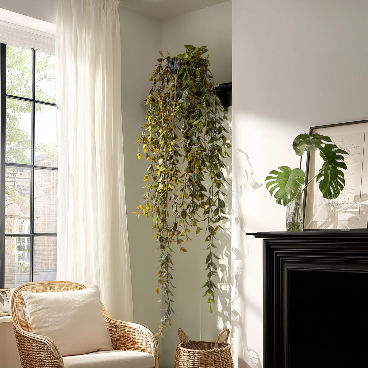 Artificial Hanging Plant 2 Pcs Faux Plant Ivy Vine Faux Eucalyptus Vines Fake Potted Greenery for Wall Living Room