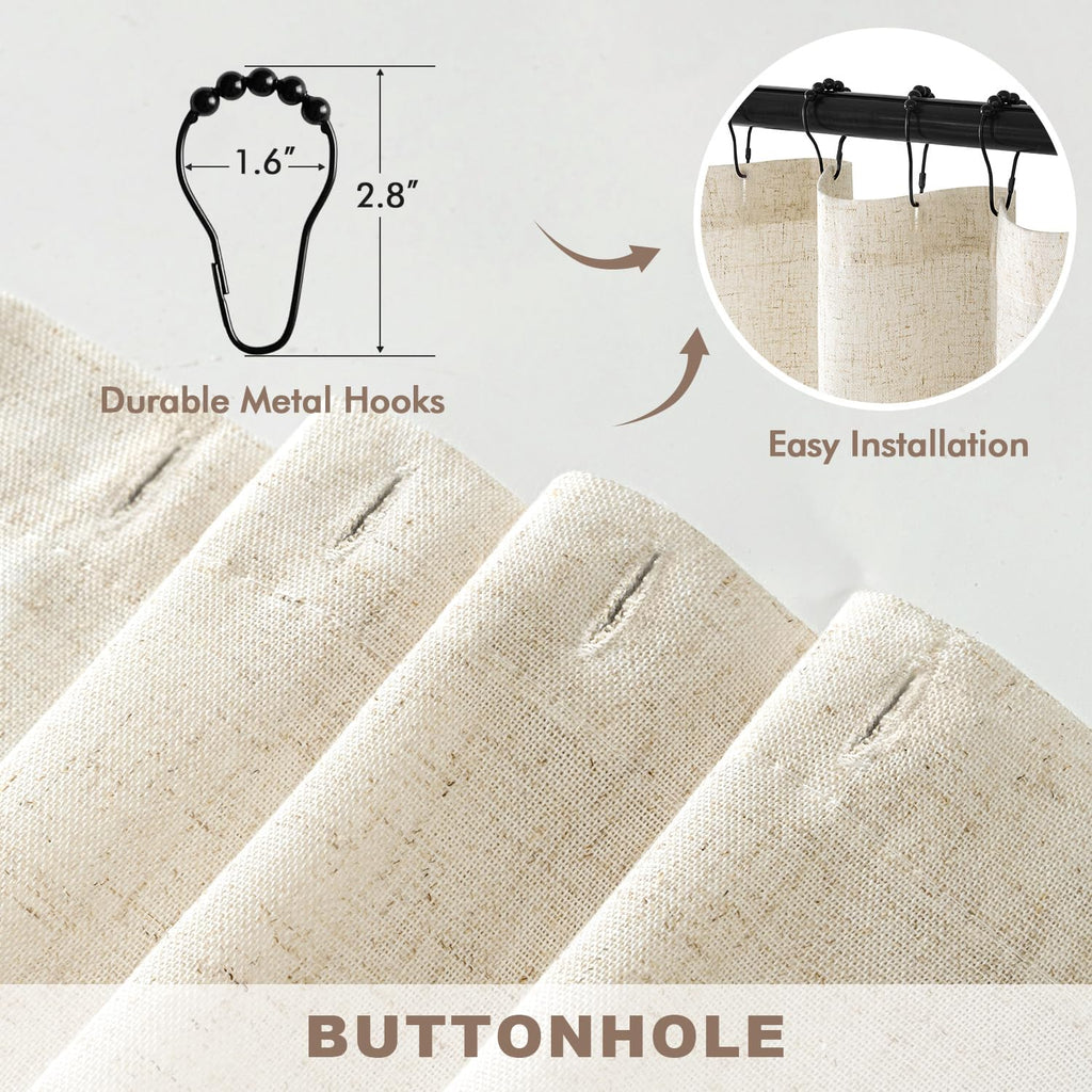 W72*L84 Extra Long Linen Natural 12 Metal Hooks